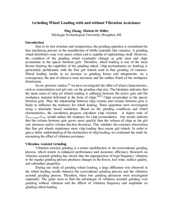 (PDF) Grinding wheel loading with and without vibration assistance