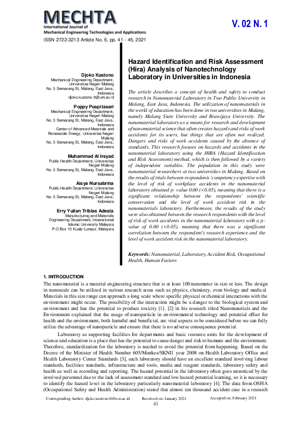  PDF Hazard Identification And Risk Assessment Hira Analysis Of 