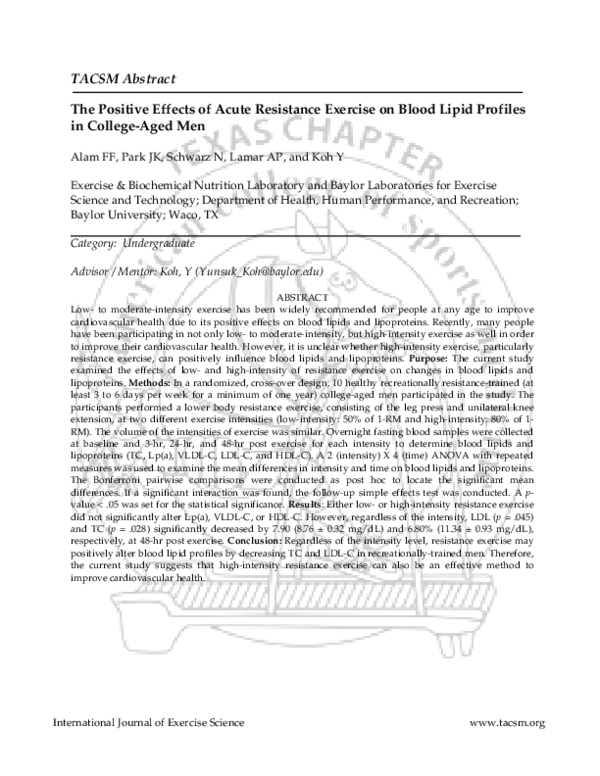 (PDF) The Positive Effects of Acute Resistance Exercise on Blood Lipid ...