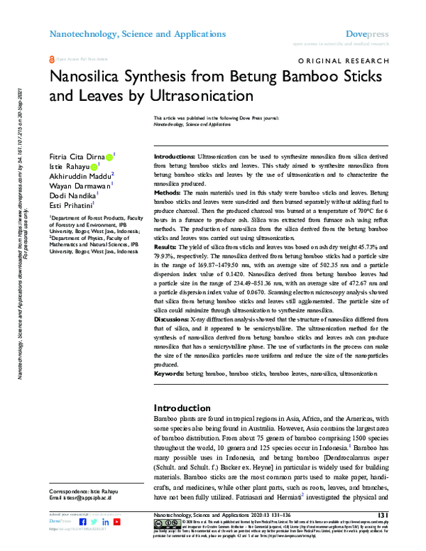 (PDF) Nanosilica Synthesis from Betung Bamboo Sticks and Leaves by ...