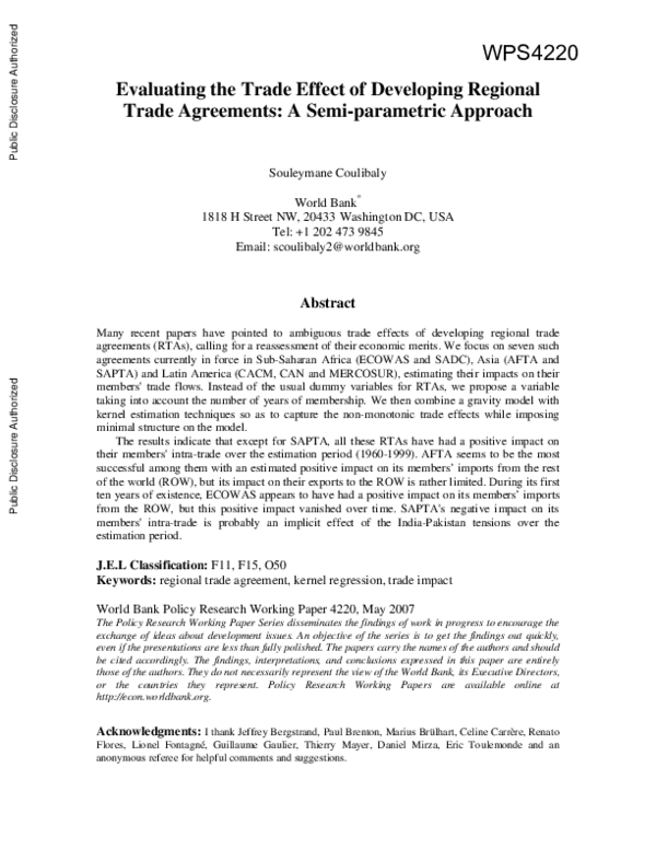 (PDF) Evaluating the Trade Effect of Developing Regional Trade ...