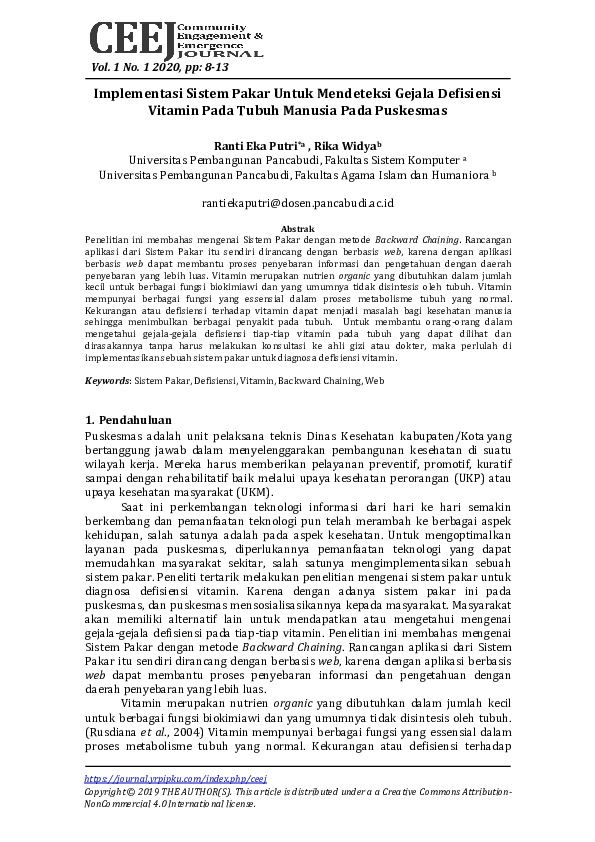 (PDF) Implementasi Sistem Pakar Untuk Mendeteksi Gejala Defisiensi