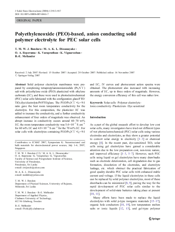 (PDF) Polyethyleneoxide (PEO)-based, anion conducting solid polymer ...