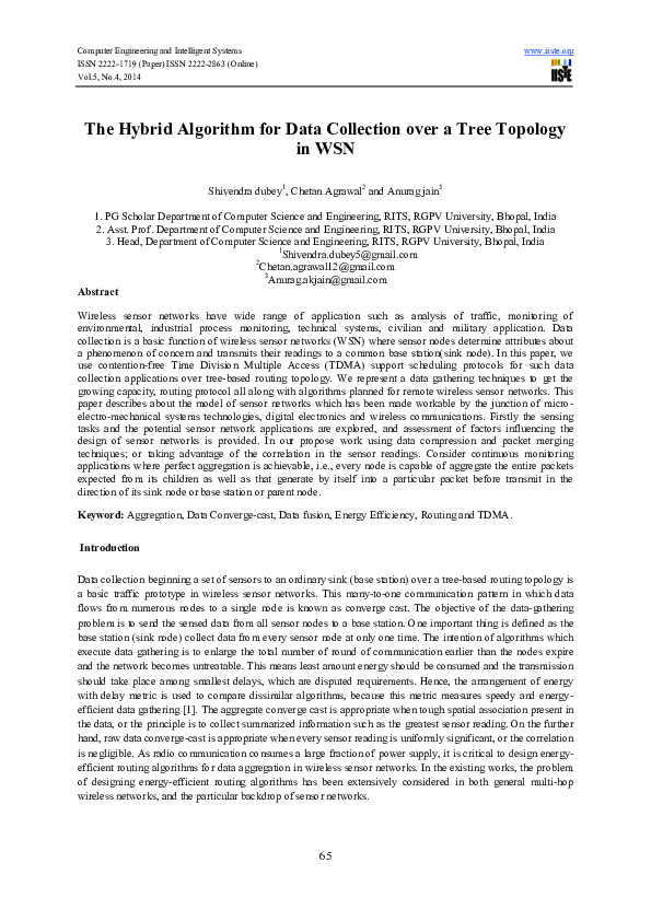 (PDF) The Hybrid Algorithm for Data Collection over a Tree Topology in WSN