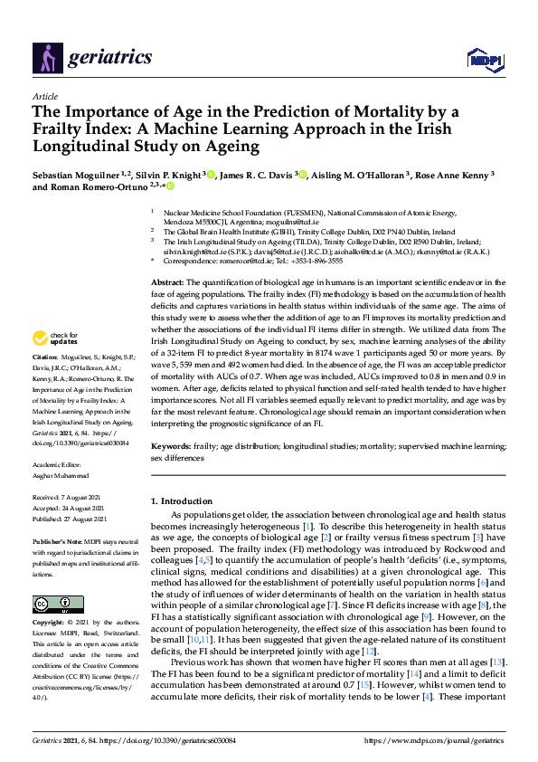 (PDF) The Importance of Age in the Prediction of Mortality by a Frailty ...