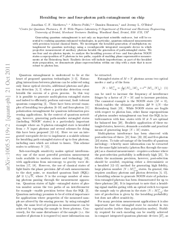 (PDF) Heralded Entanglement for Quantum Enhanced Measurement With Photons