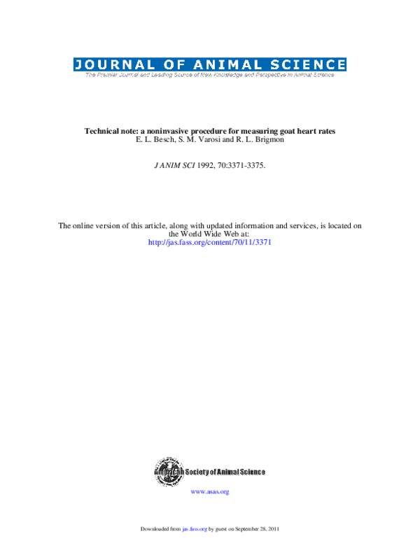 (PDF) Technical note: a noninvasive procedure for measuring goat heart ...