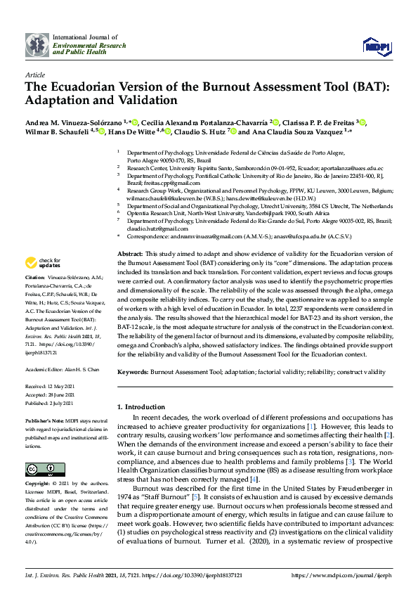 (PDF) The Ecuadorian Version of the Burnout Assessment Tool (BAT ...