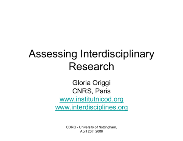 (PPT) Assessing Interdisciplinary Research