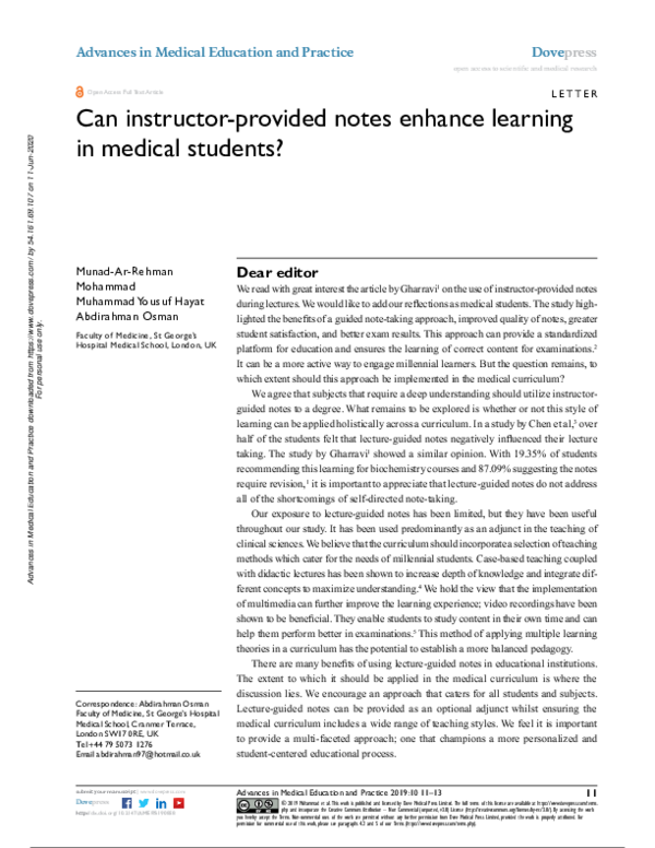 (PDF) Can instructor-provided notes enhance learning in medical ...