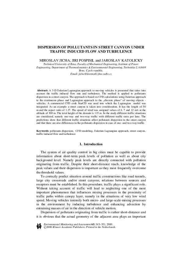 (PDF) Dispersion of Pollutants in Street Canyon Under Traffic Induced ...