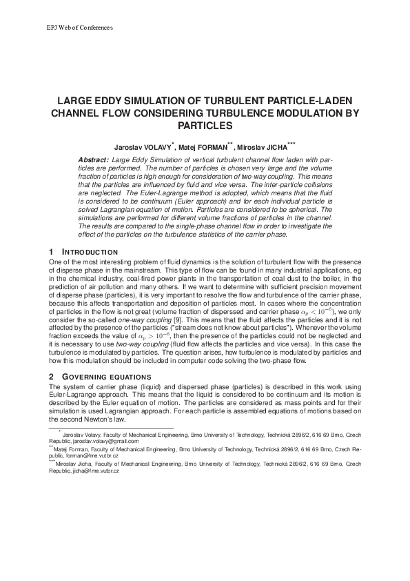 (PDF) Large eddy simulation of turbulent particle-laden channel flow ...