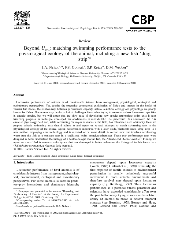 (PDF) Beyond Ucrit: matching swimming performance tests to the ...