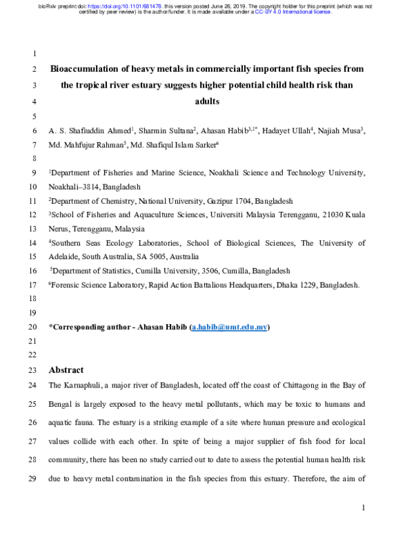 (PDF) Bioaccumulation of heavy metals in commercially important fish ...