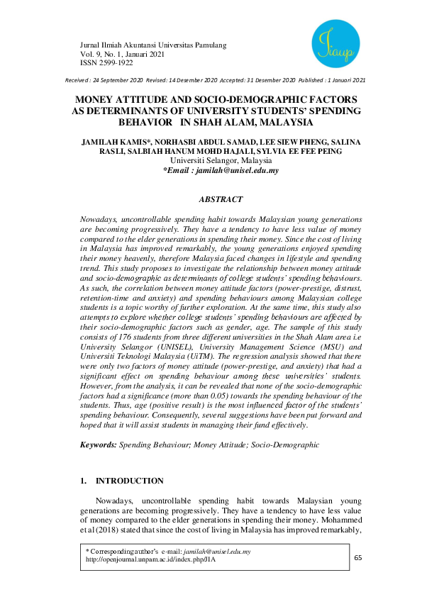 (PDF) Money Attitude and Socio-Demographic Factors as Determinants of ...