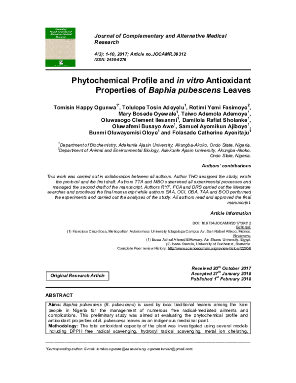 (PDF) Phytochemical Profile and in vitro Antioxidant Properties of ...