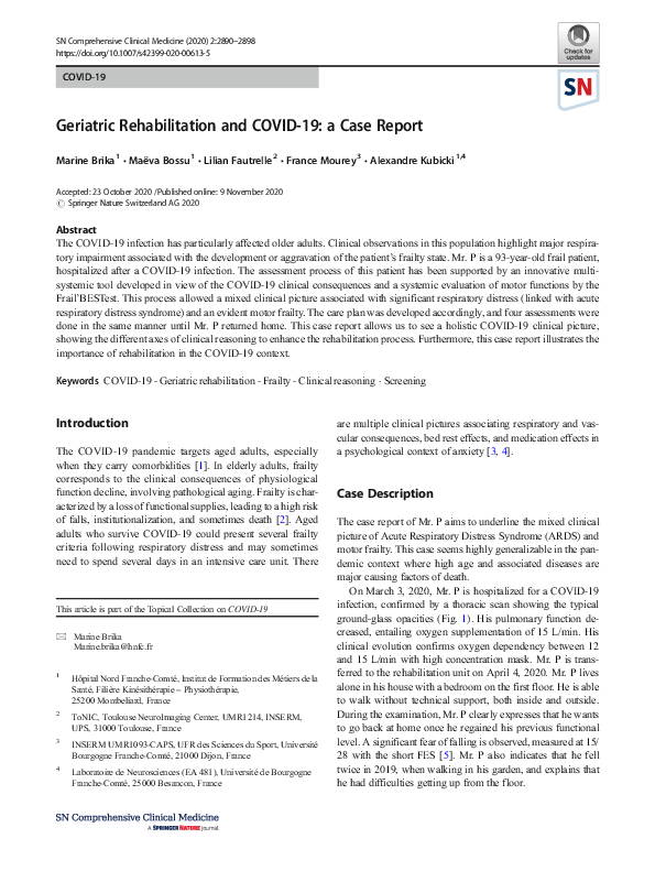 (PDF) Geriatric Rehabilitation and COVID-19: a Case Report