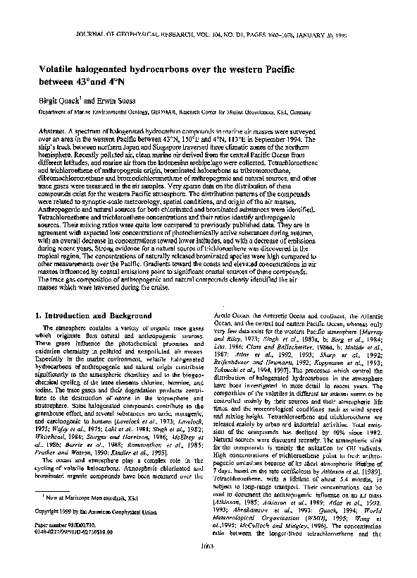 (PDF) Volatile halogenated hydrocarbons over the western Pacific