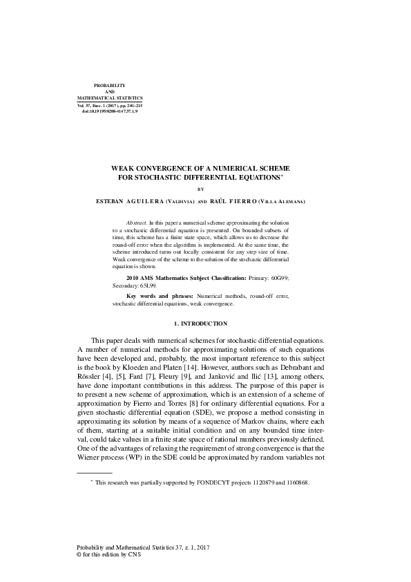 (PDF) Weak convergence of a numerical scheme for stochastic ...
