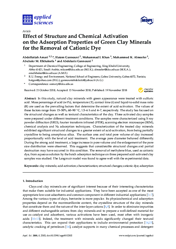 (PDF) Effect of Structure and Chemical Activation on the Adsorption ...