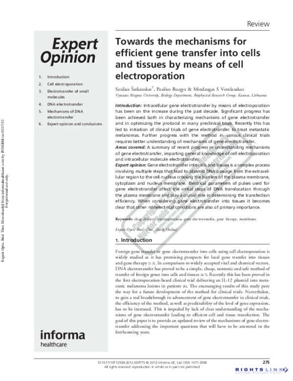 (PDF) Towards the mechanisms for efficient gene transfer into cells and ...