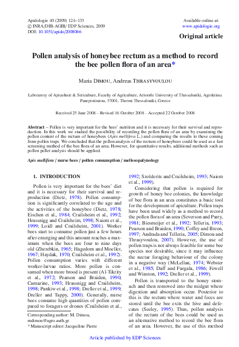 (PDF) Pollen analysis of honeybee rectum as a method to record the bee ...