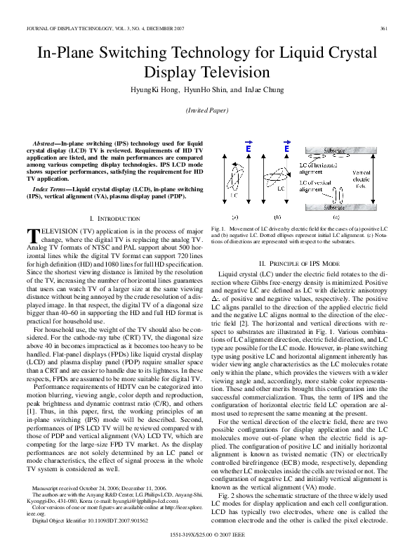 (PDF) In-Plane Switching Technology for Liquid Crystal Display Television