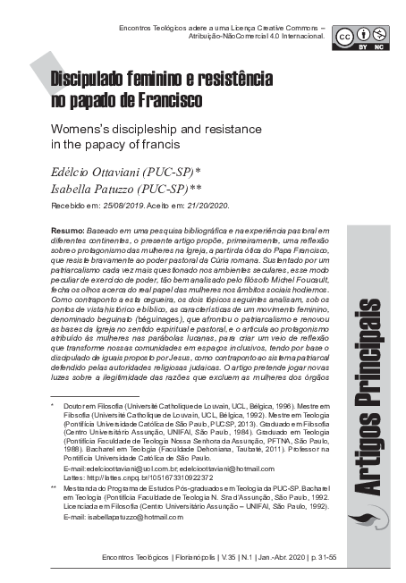 (PDF) Discipulado feminino e resistência no papado de Francisco