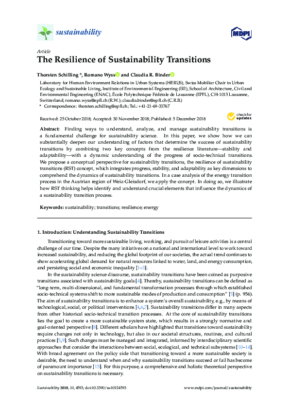 (PDF) The Resilience of Sustainability Transitions
