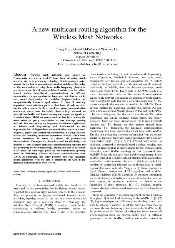 (PDF) A new multicast routing algorithm for the wireless mesh networks