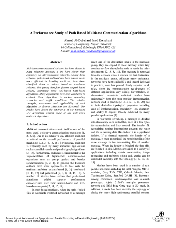 (PDF) A Performance Study of Path Based Multicast Communication Algorithms
