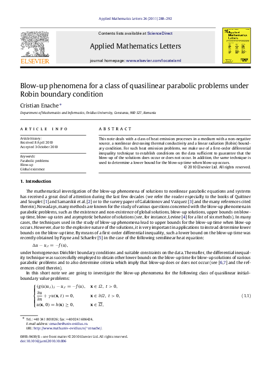 (PDF) Blow-up phenomena for a class of quasilinear parabolic problems ...
