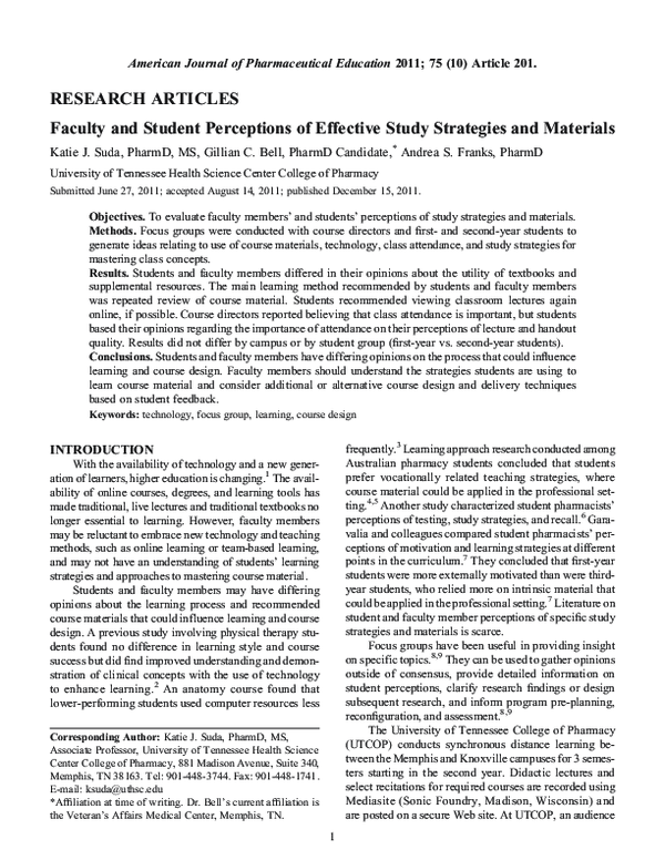 (PDF) Faculty and Student Perceptions of Effective Study Strategies and ...