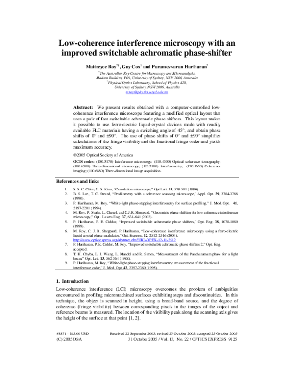 (PDF) Low-coherence interference microscopy with an improved switchable ...