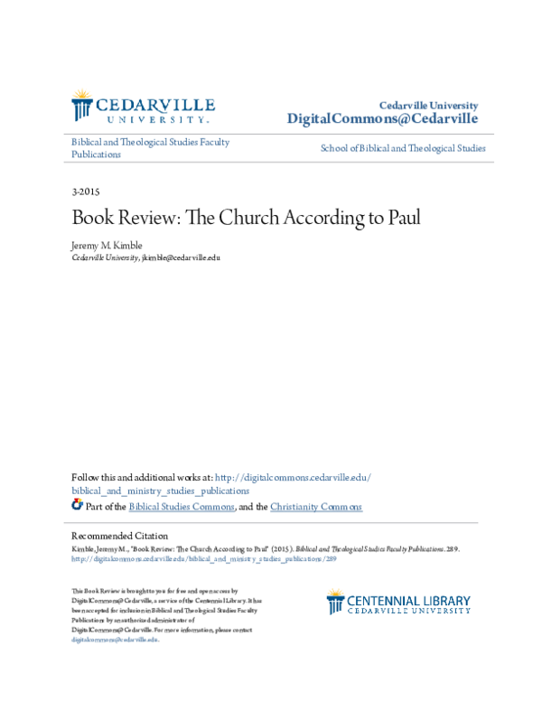 (PDF) Book Review The Church According to Paul Jeremy Kimble
