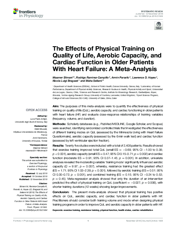 (PDF) The Effects of Physical Training on Quality of Life, Aerobic ...