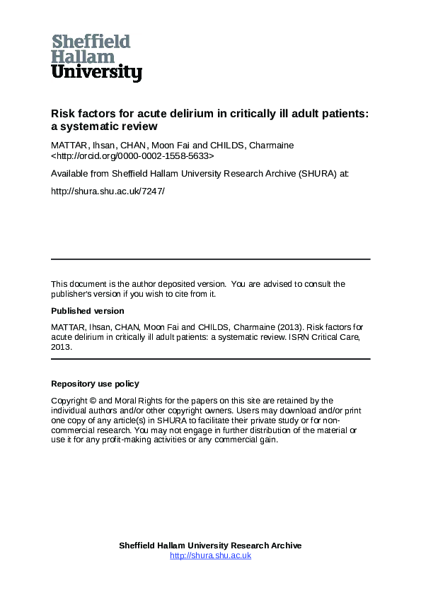 (PDF) Risk Factors for Acute Delirium in Critically Ill Adult Patients ...