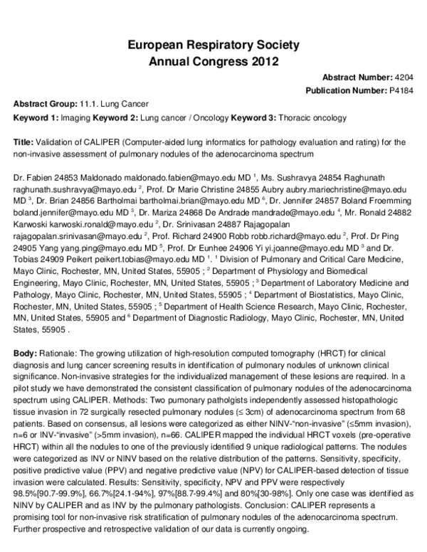 (PDF) Validation of CALIPER lung informatics for