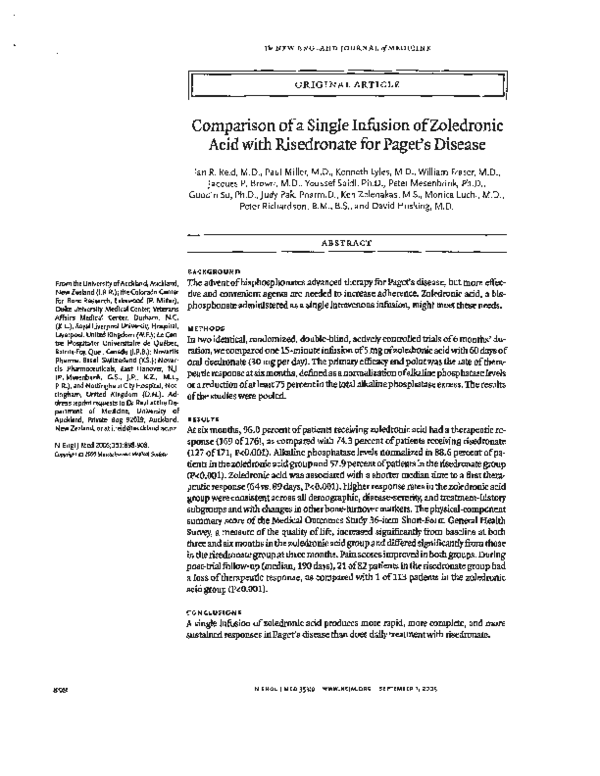 (PDF) Comparison of a Single Infusion of Zoledronic Acid with