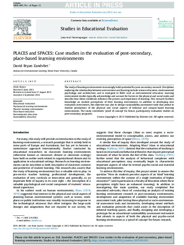 (PDF) PLACES and SPACES: Case studies in the evaluation of post ...