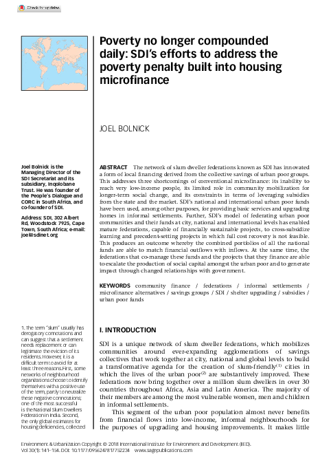 (PDF) Poverty no longer compounded daily: SDI’s efforts to address the ...