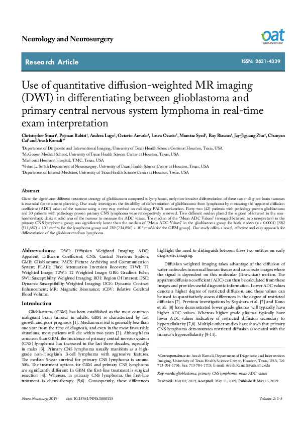 (PDF) Use of quantitative diffusion-weighted MR imaging (DWI) in ...