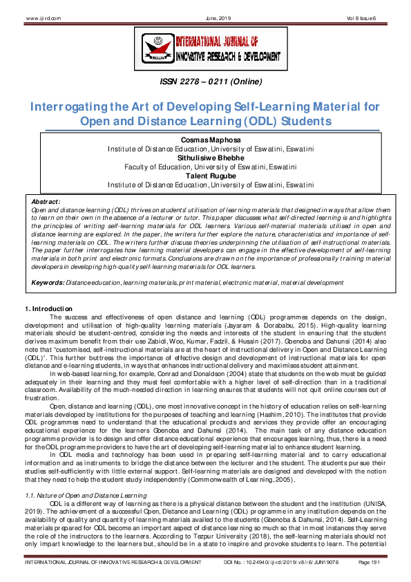 (PDF) Interrogating the Art of Developing SelfLearning Material for