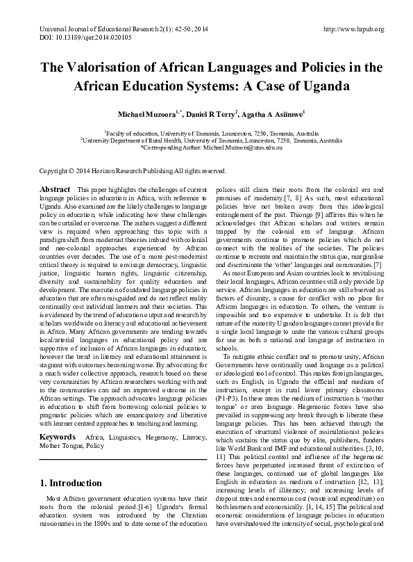(PDF) The Valorisation of African Languages and Policies in the African ...