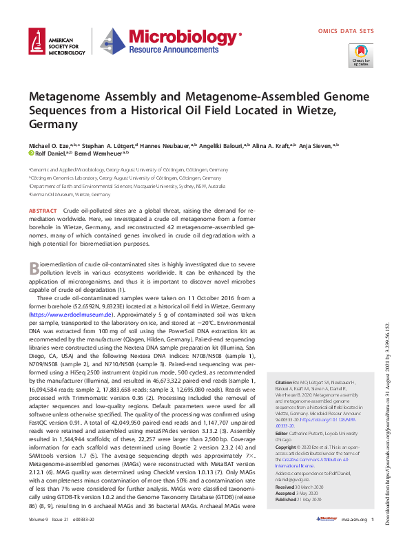 (PDF) Metagenome Assembly and Metagenome-Assembled Genome Sequences ...