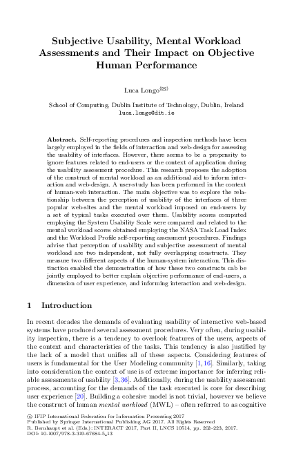 (PDF) Subjective Usability, Mental Workload Assessments and Their ...