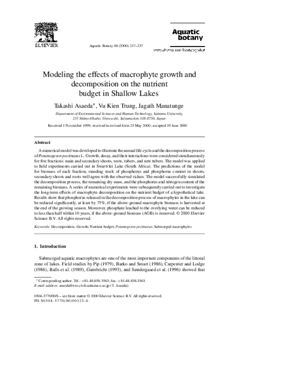 (PDF) Modeling the effects of macrophyte growth and decomposition on ...
