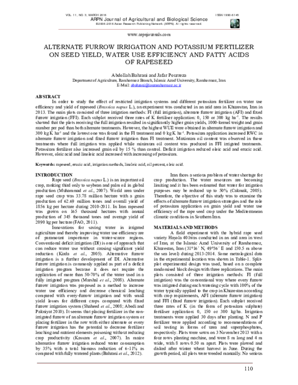 (PDF) Effect of alternate furrow irrigation and potassium fertilizer on ...