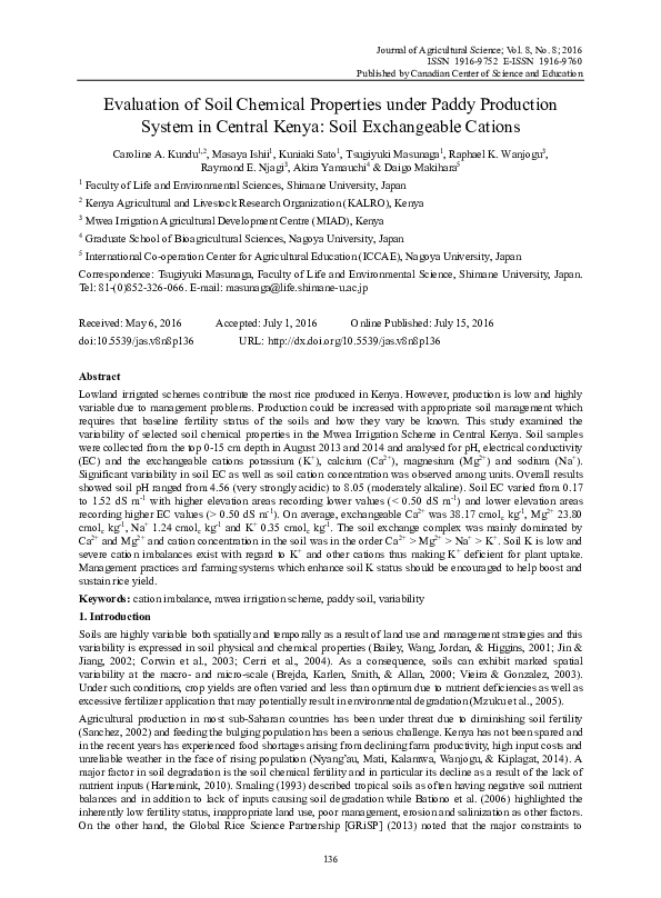(PDF) Evaluation of Soil Chemical Properties under Paddy Production ...