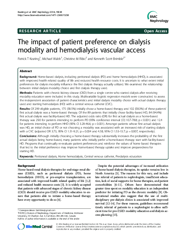 (PDF) The impact of patient preference on dialysis modality and ...